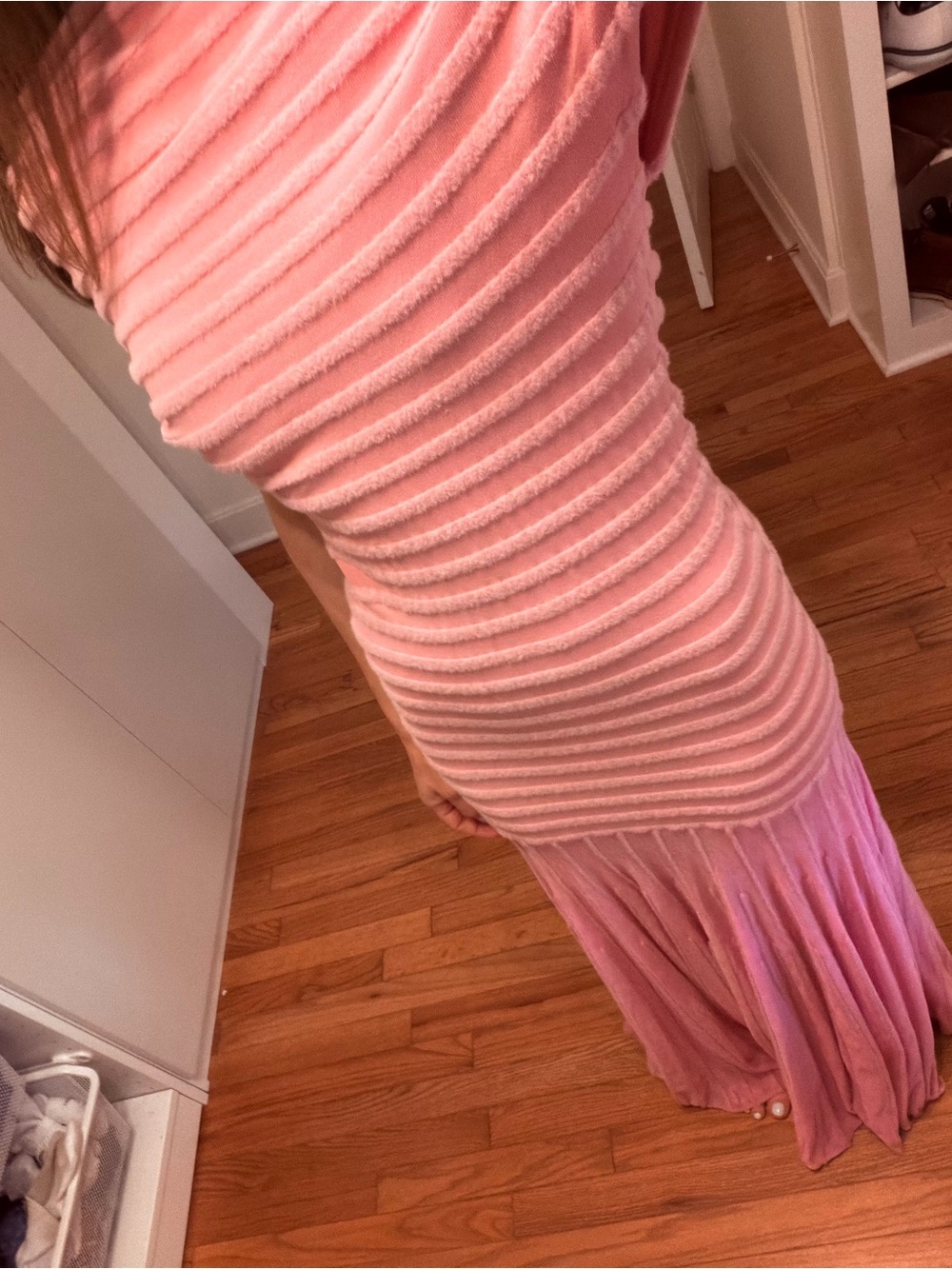 Alexis Ribbed Pink Maxi Dress with Pleated Hem